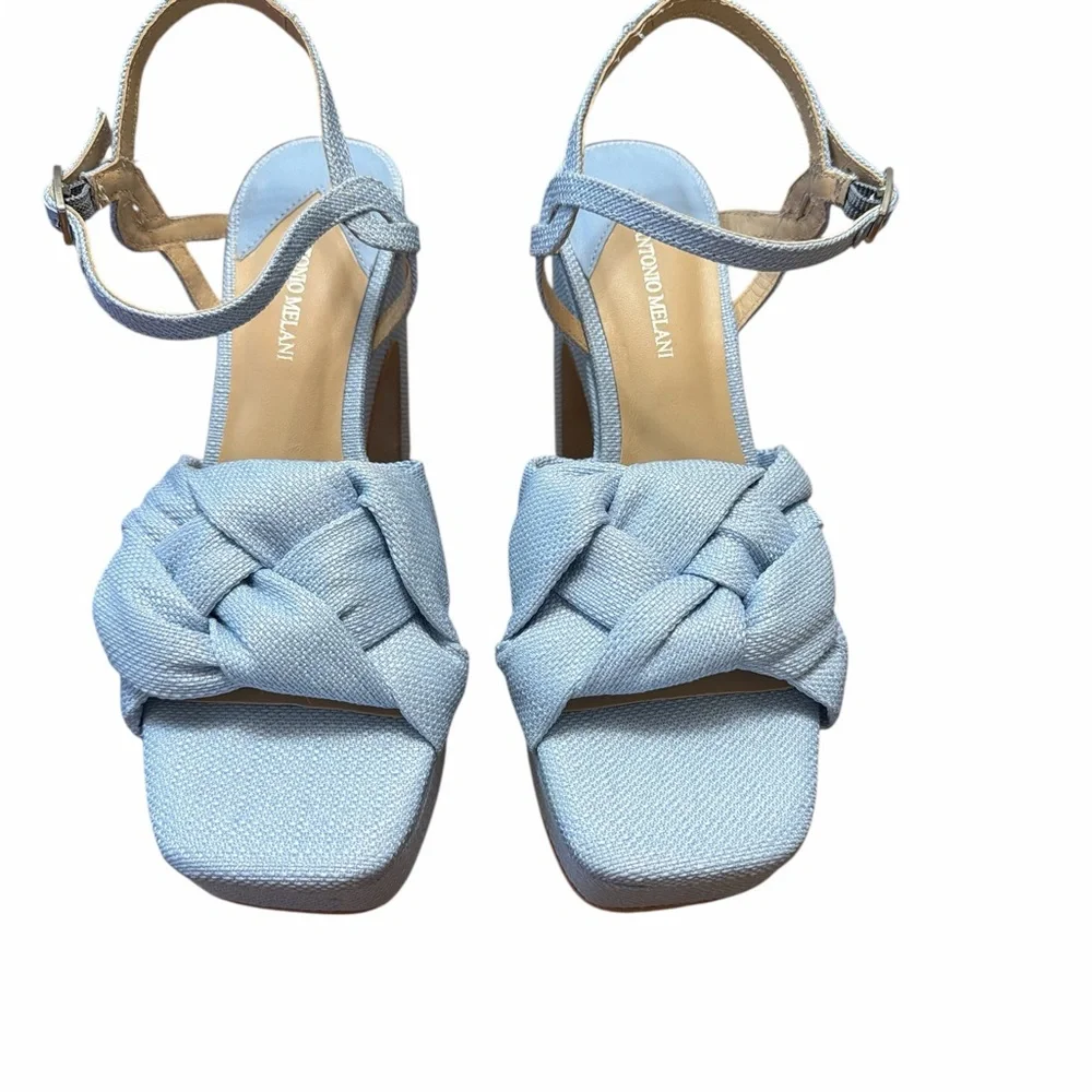 Antonio Melani Mya Linen Platform Heels Size 9.5 NWOB Braided Block Heel Sandals